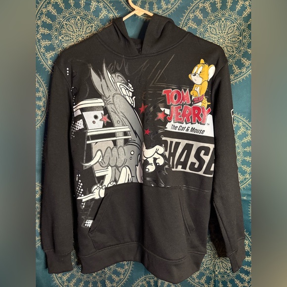 Tom and Jerry Kids Hoodie Size L (14-16) Black Graphic Sweatshirt - Picture 1 of 4